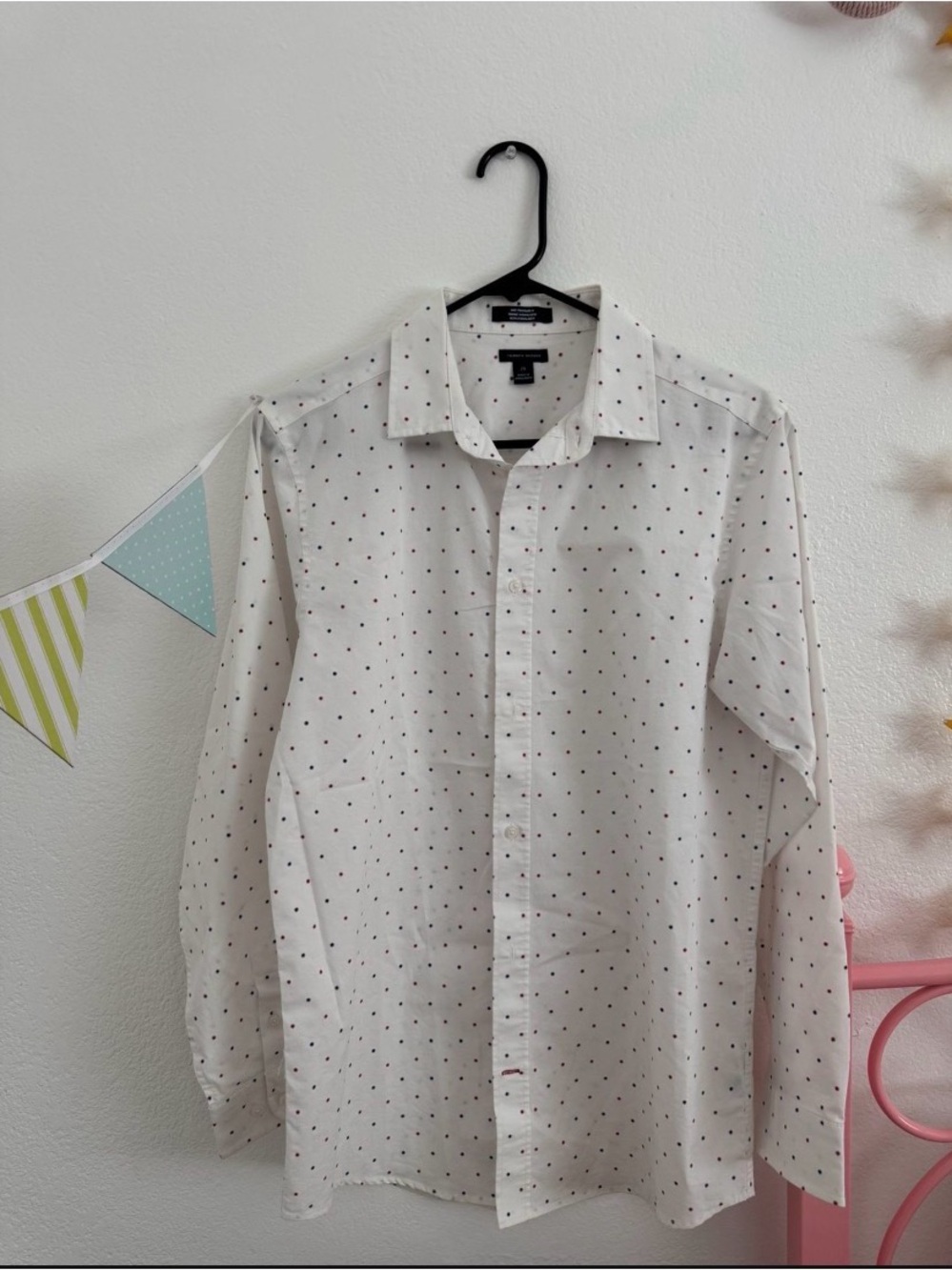 Tommy Hilfiger White Button-Down Shirt with Tiny Dot Print